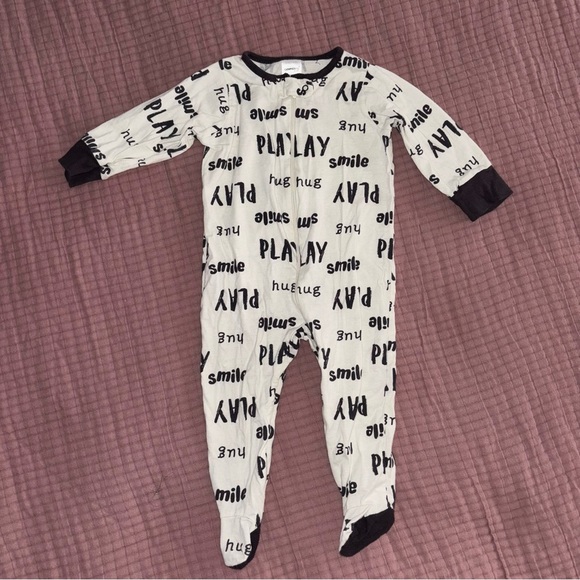 White and Black One Piece Footies with Bold Typographic Design - Picture 1 of 2
